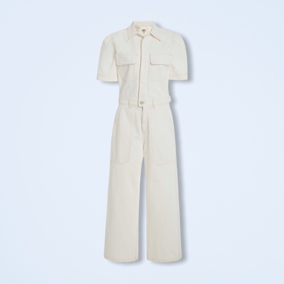 Citizens Of Humanity Pants - CITIZENS OF HUMANITY Miki in White Willow Denim Jean wide Leg Jumpsuit